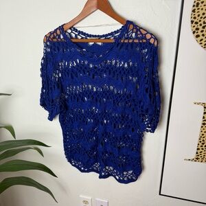 Chico’s Royal Blue Crochet Knit Top – Size 2 (Large)